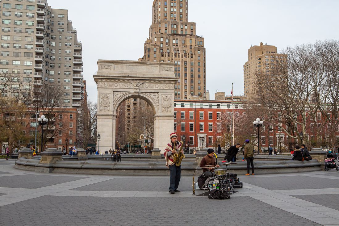 washington square park with two musicians